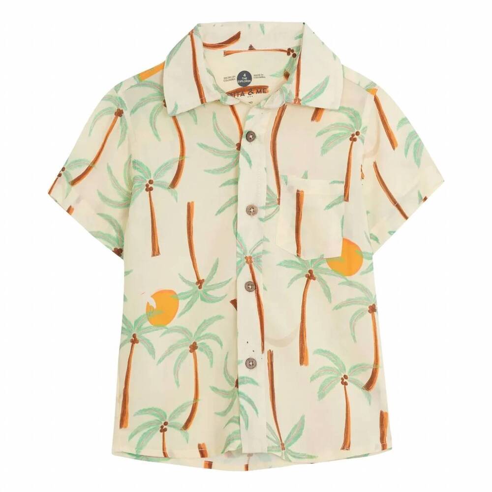 NEW PEPITA & ME kids' guayabera palm short sleeve shirt in ivory